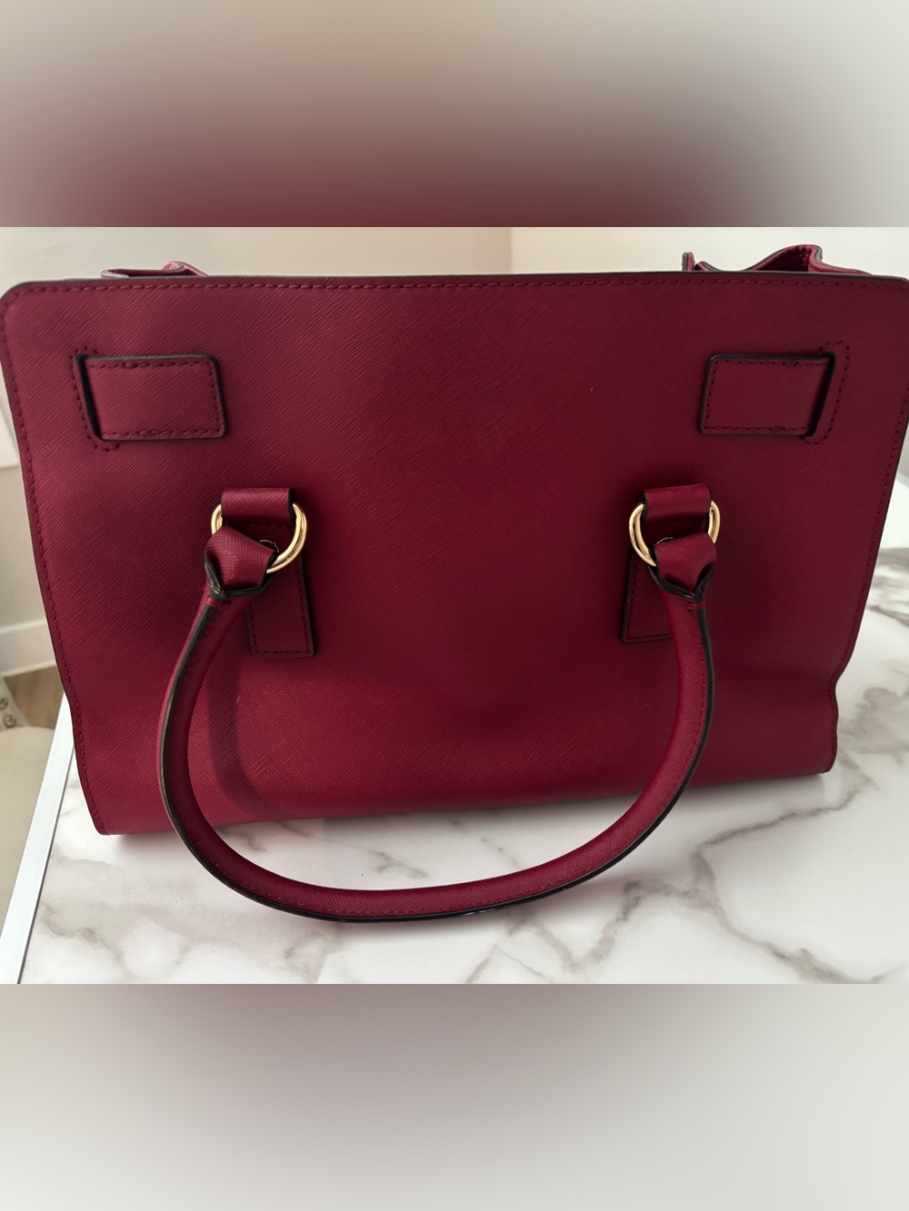 Michael Kors Hamilton Saffiano Leather Satchel Cherry Red with Gold-Tone Lock - Picture 9 of 9